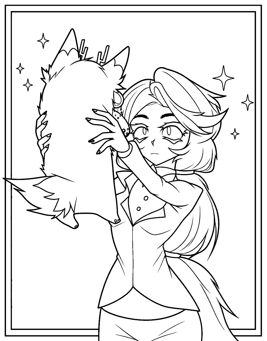 charlie holding cat alastor hazbin hotel line art for kids