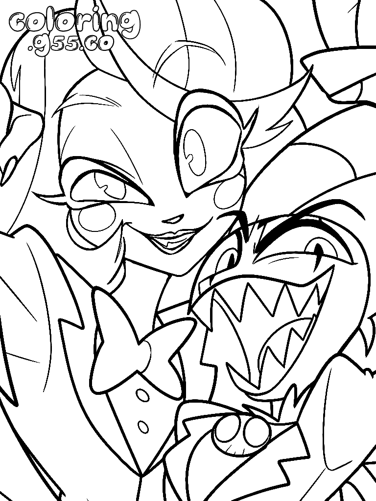 charlie morningstar and blitzo selfie close up hazbin hotel line art for kids