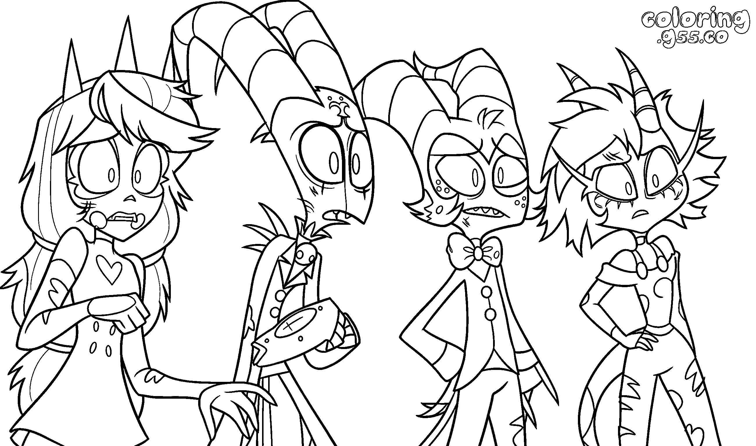 charlie morningstar blitzo moxxie millie shocked group hazbin hotel line art for kids