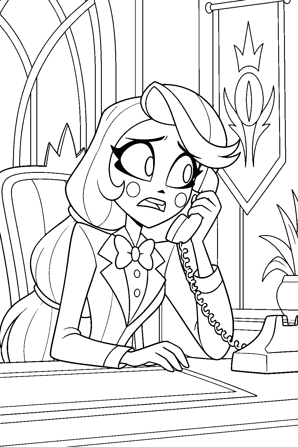 charlie morningstar calling lucifer from her hotel desk to ask for help line art