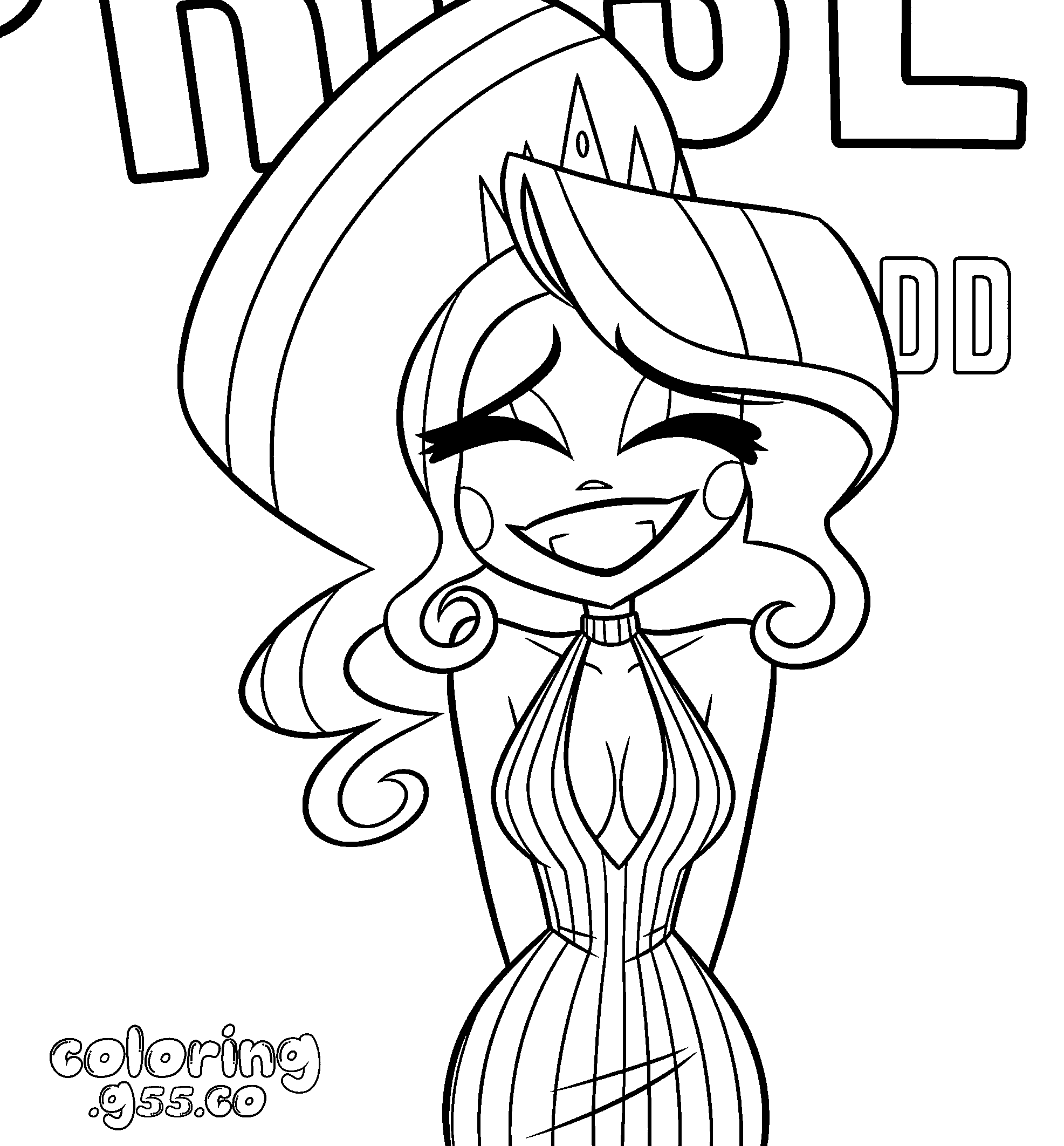 charlie morningstar elegant ball dress crown hazbin hotel line art for kids