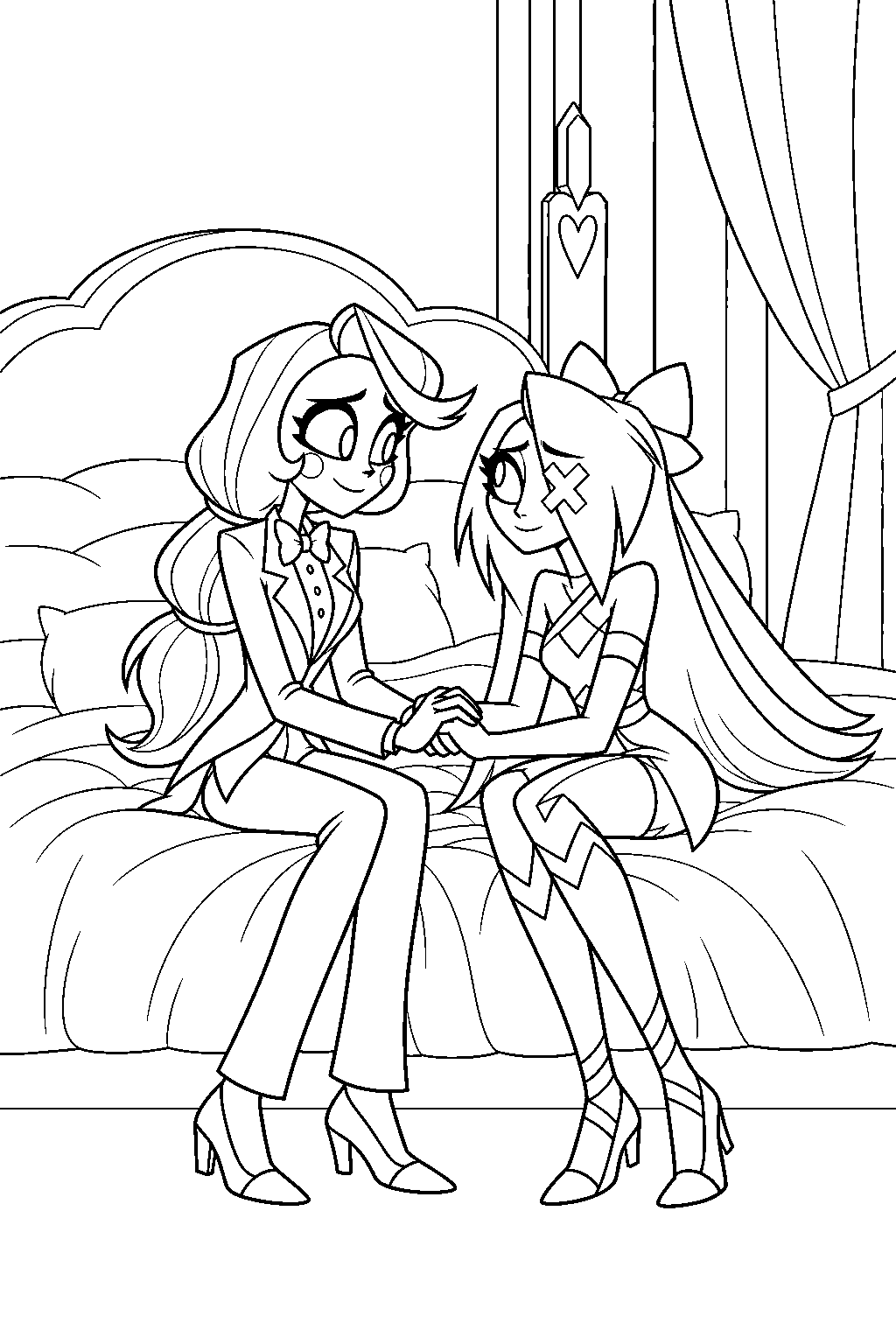 charlie morningstar holding vaggie s hands in their hotel room on the night before the battle line art