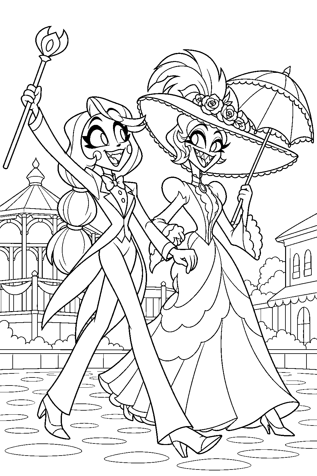 charlie morningstar leading a musical march with rosie through cannibal town line art