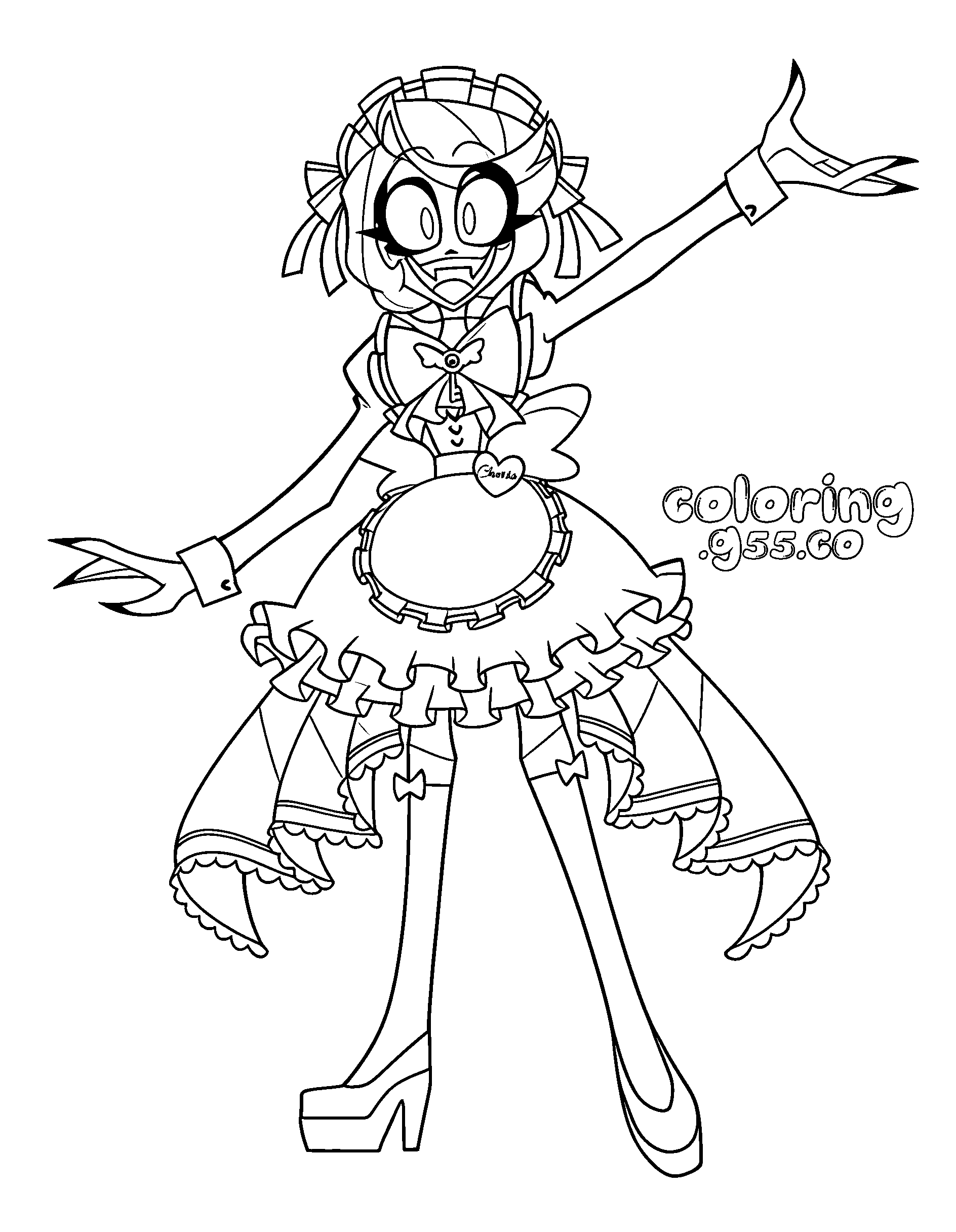 charlie morningstar maid outfit anime style hazbin hotel line art for kids