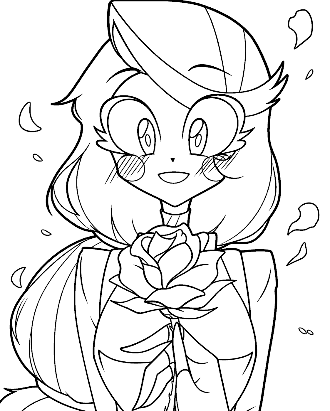 charlie morningstar receiving a rose hazbin hotel line art for kids