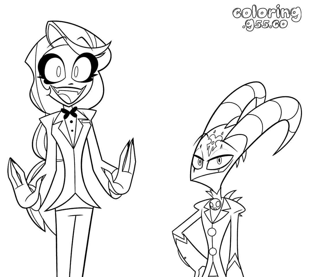 charlie morningstar talking to blitzo crossover hazbin hotel line art for kids