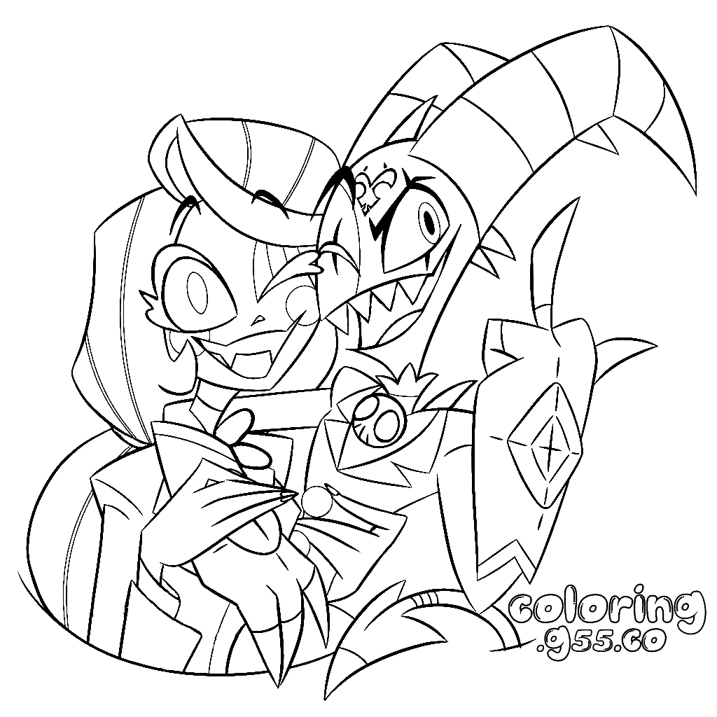 charlie morningstar winking with blitzo pose hazbin hotel line art for kids