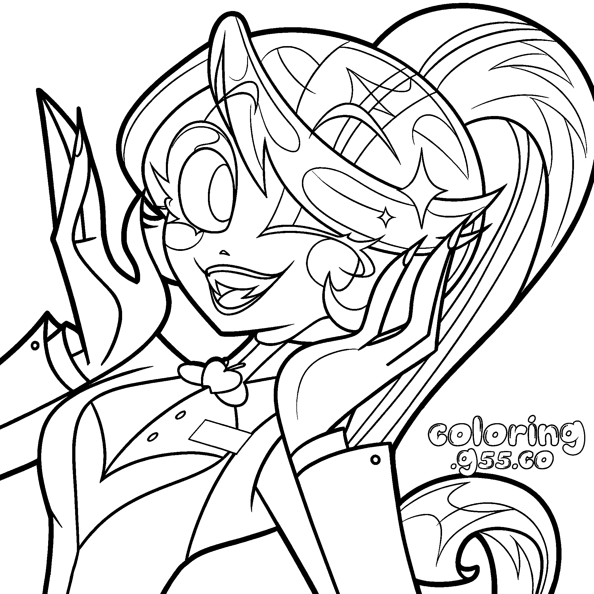 excited charlie morningstar close up face hazbin hotel line art for kids