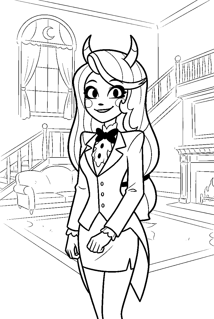hazbin hotel charlie morningstar in hotel lobby line art