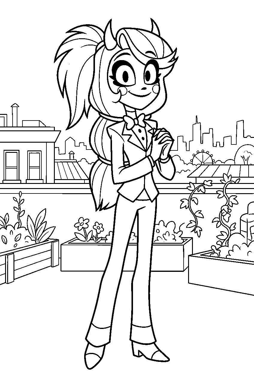 hazbin hotel charlie morningstar in rooftop garden line art