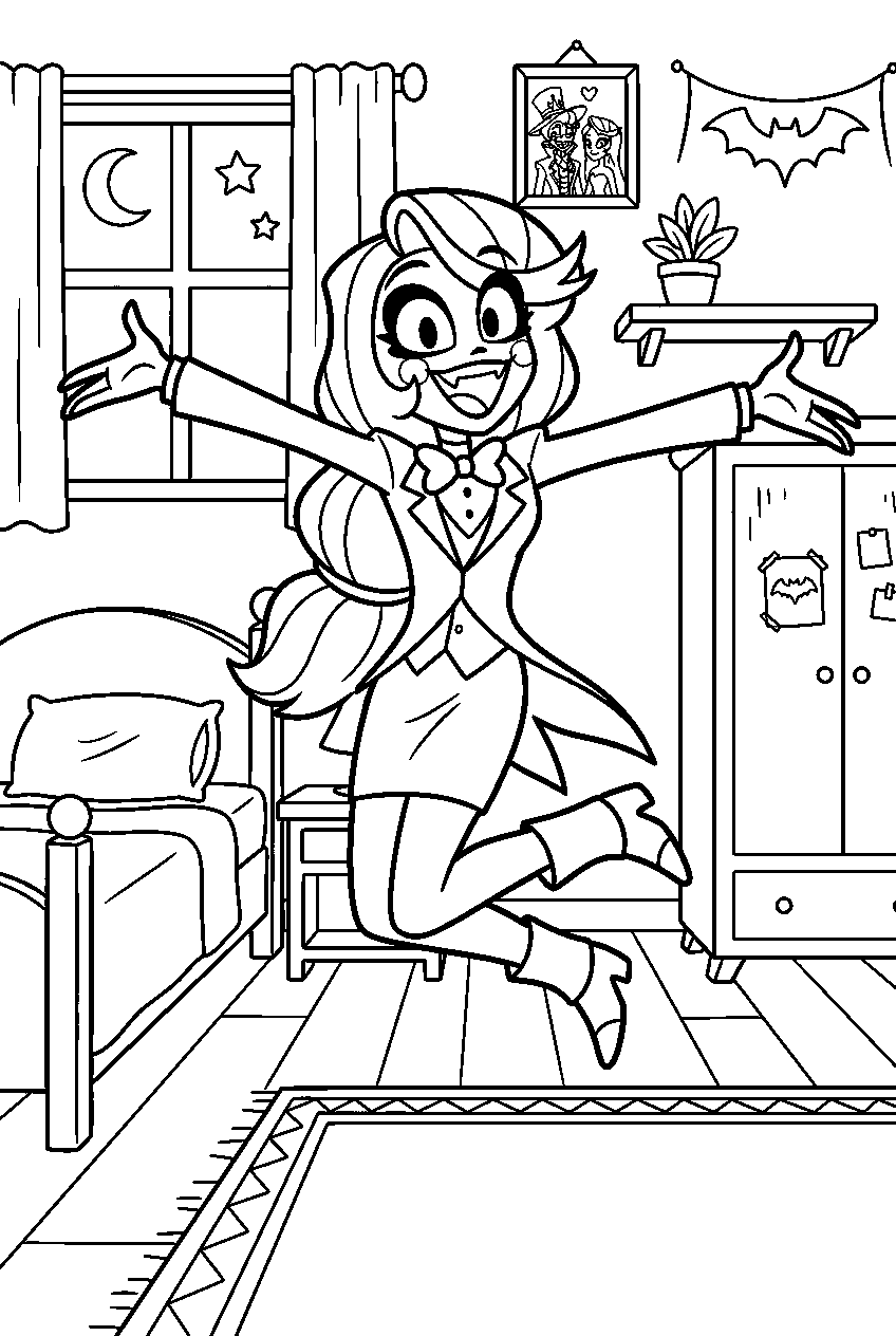 hazbin hotel charlie morningstar jumping in charlie s room line art