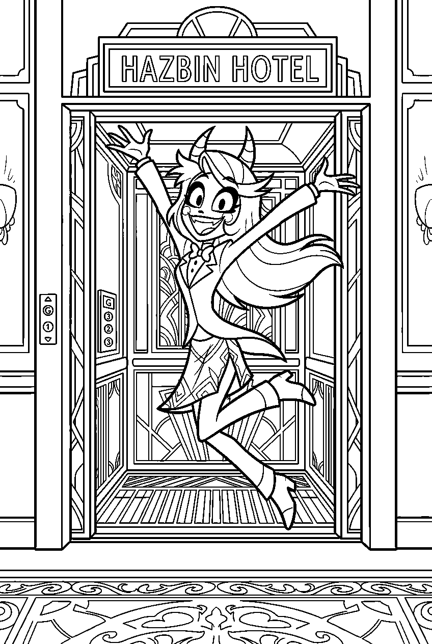 hazbin hotel charlie morningstar jumping in hotel elevator line art