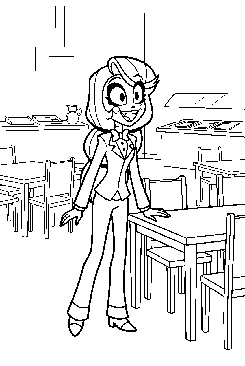 hazbin hotel charlie morningstar looking around in hotel dining room line art