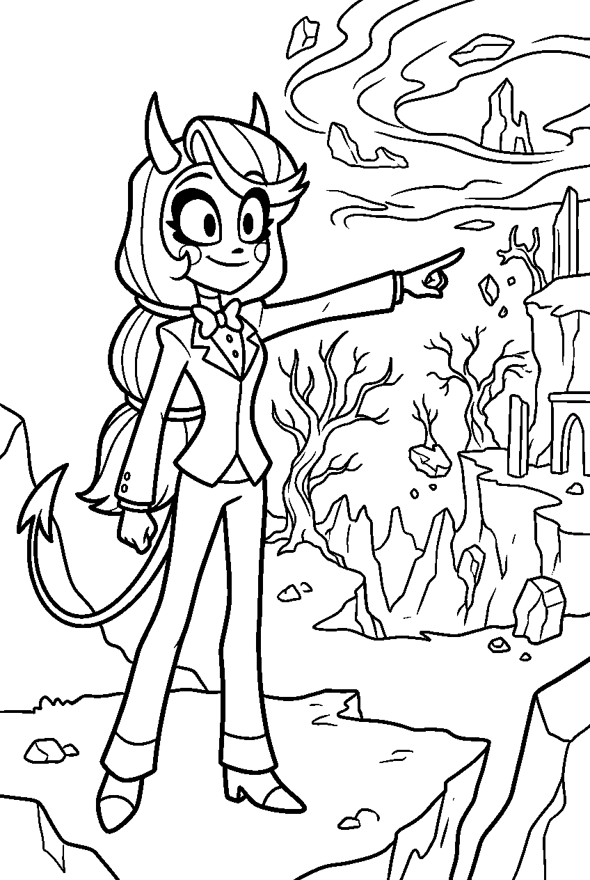 hazbin hotel charlie morningstar pointing in shadow realm line art
