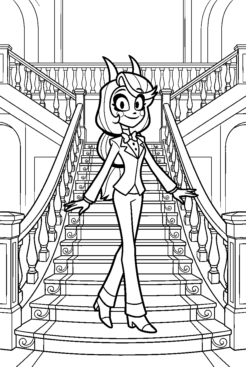 hazbin hotel charlie morningstar posing in grand staircase line art