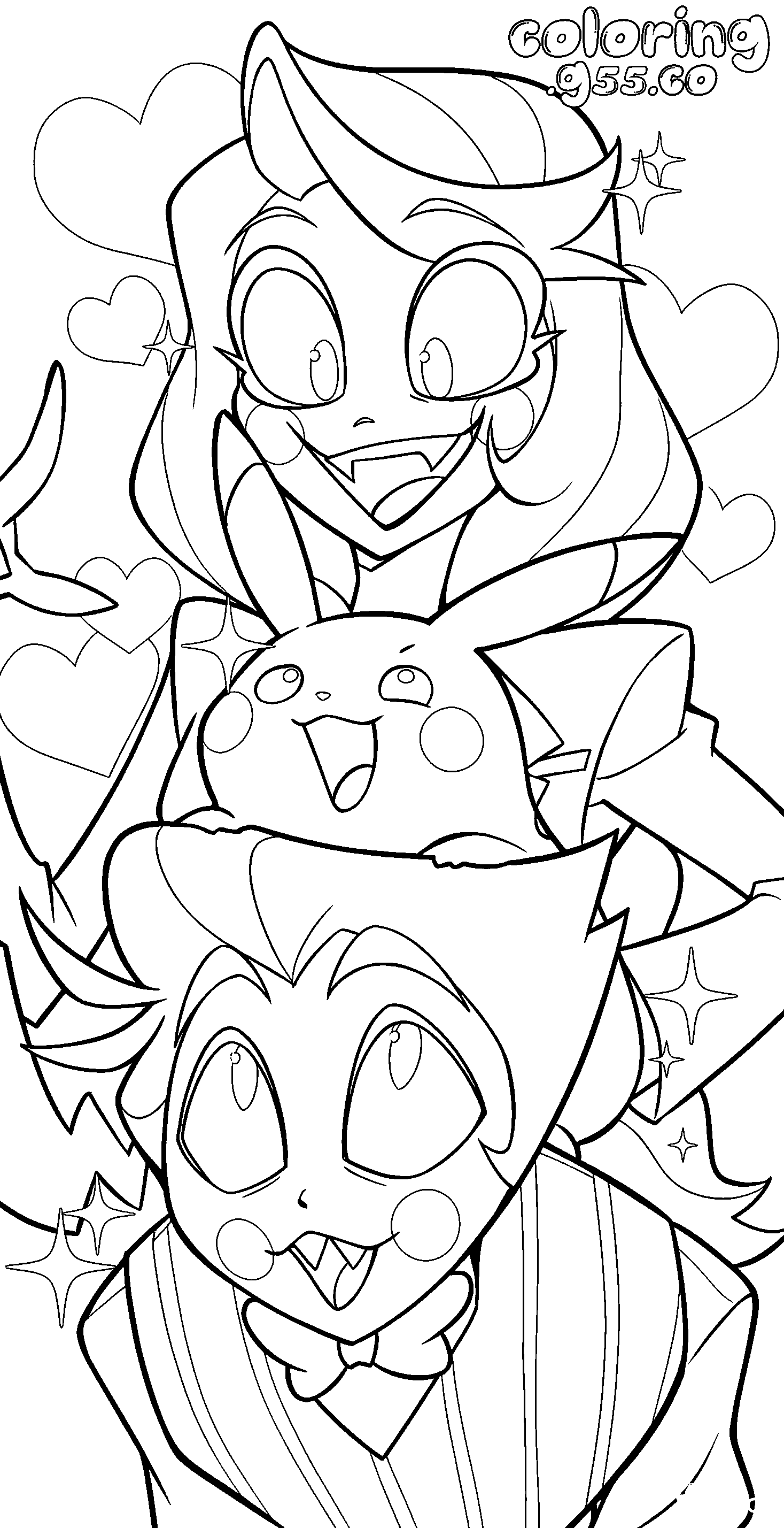 charlie morningstar lucifer pikachu cute hearts crossover hazbin hotel line art for kids