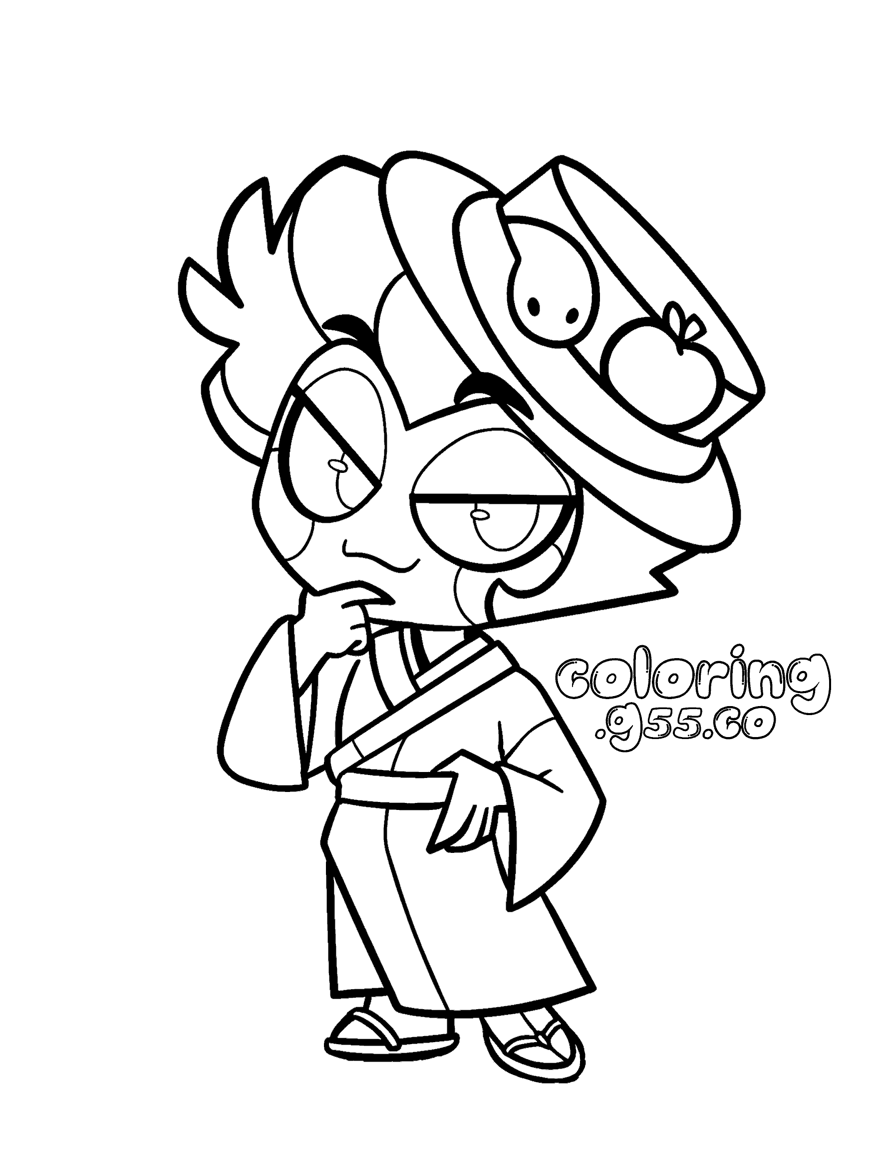 chibi lucifer morningstar in japanese kimono hazbin hotel line art for kids