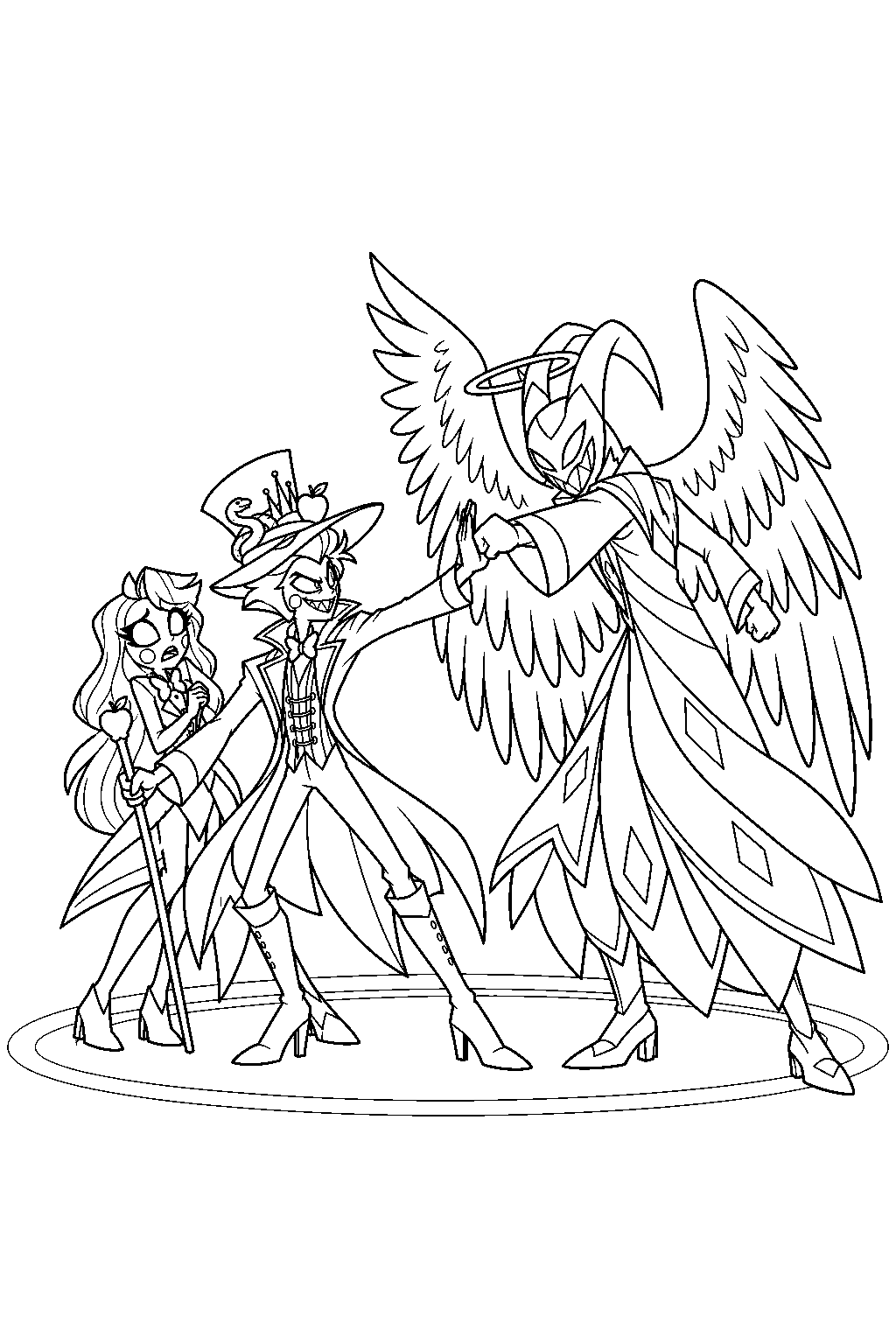 hazbin hotel lucifer morningstar blocking adam s strike to protect charlie line art