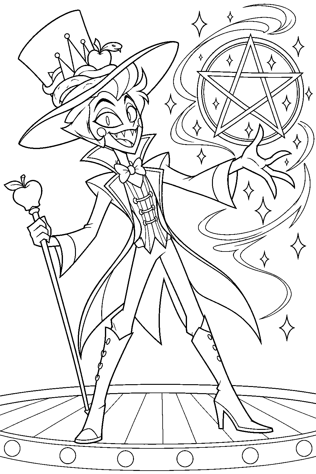 hazbin hotel lucifer morningstar conjuring a magical pentagram during hell s greatest dad line art