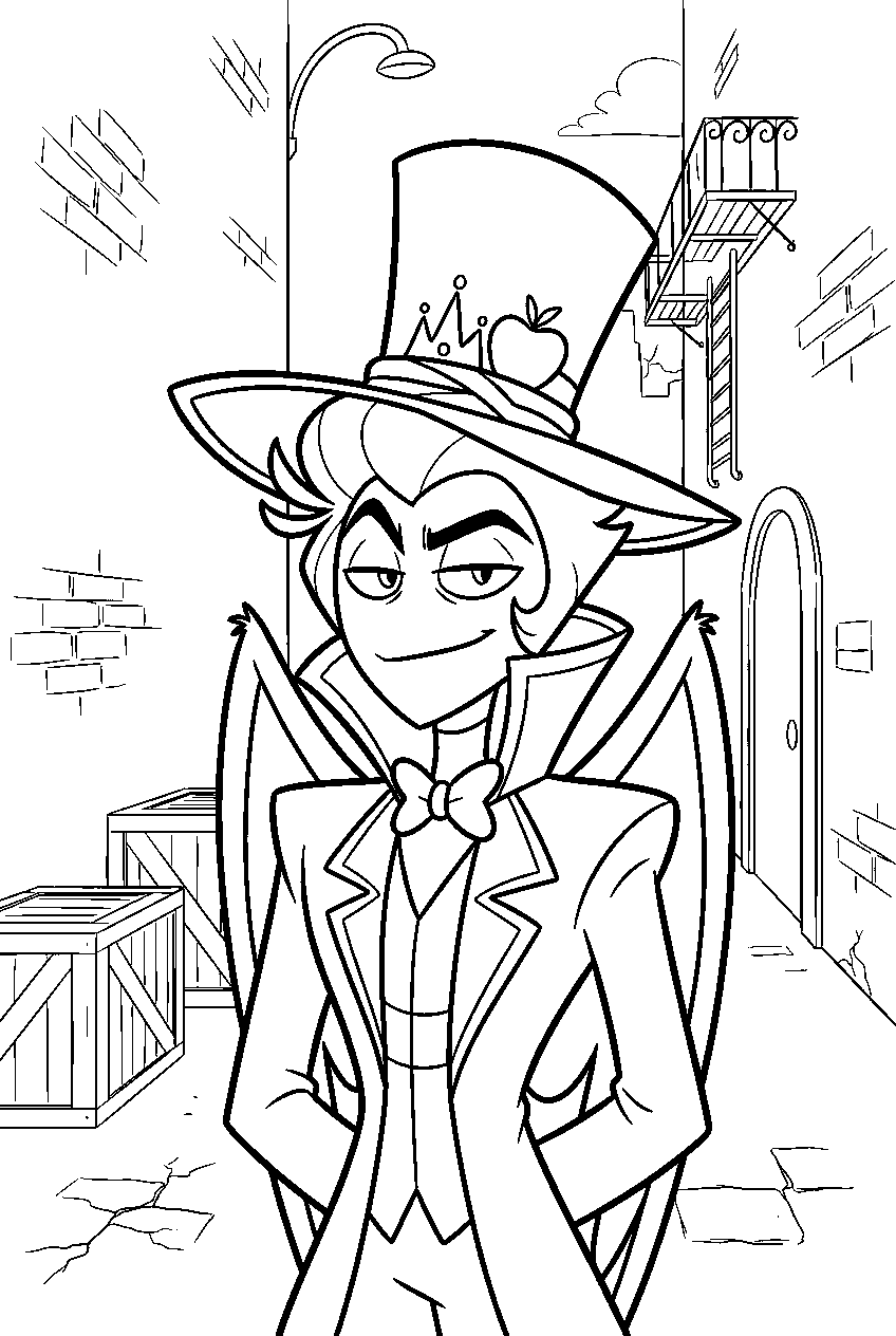 hazbin hotel lucifer morningstar in dark alley line art