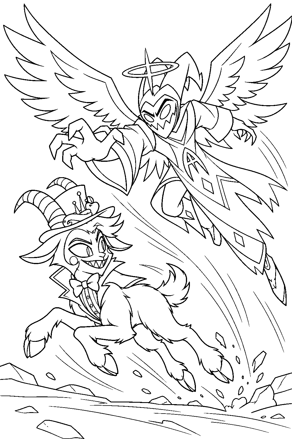 hazbin hotel lucifer morningstar in goat form dodging adam s attack line art
