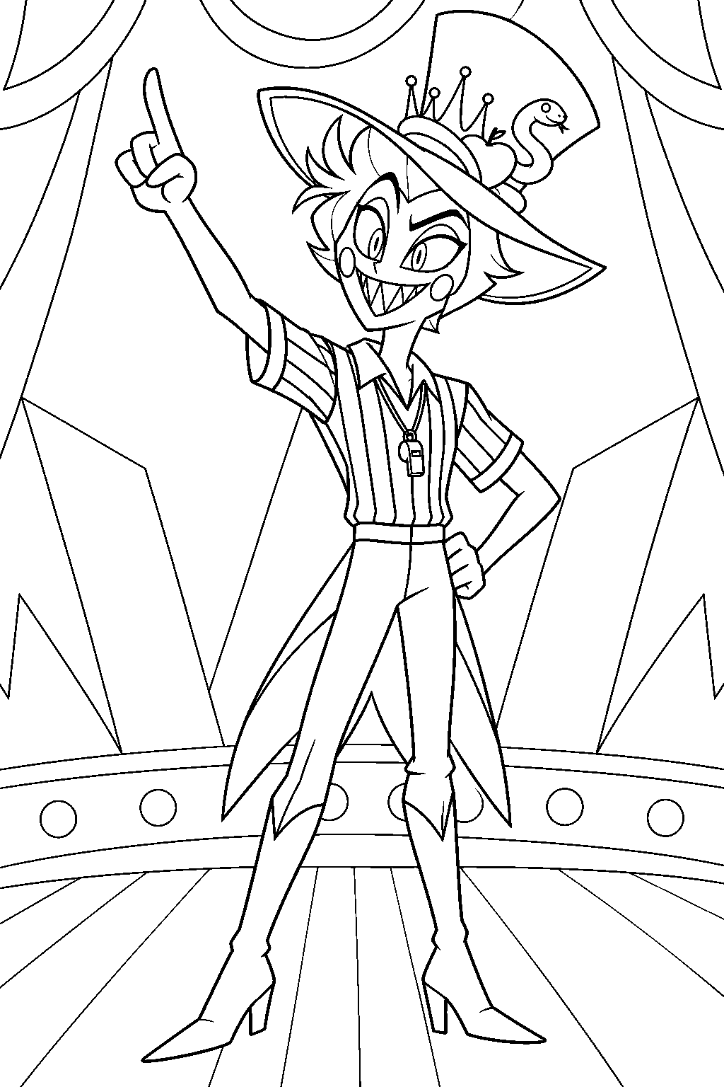 hazbin hotel lucifer morningstar in his referee outfit signaling during hell s greatest dad line art