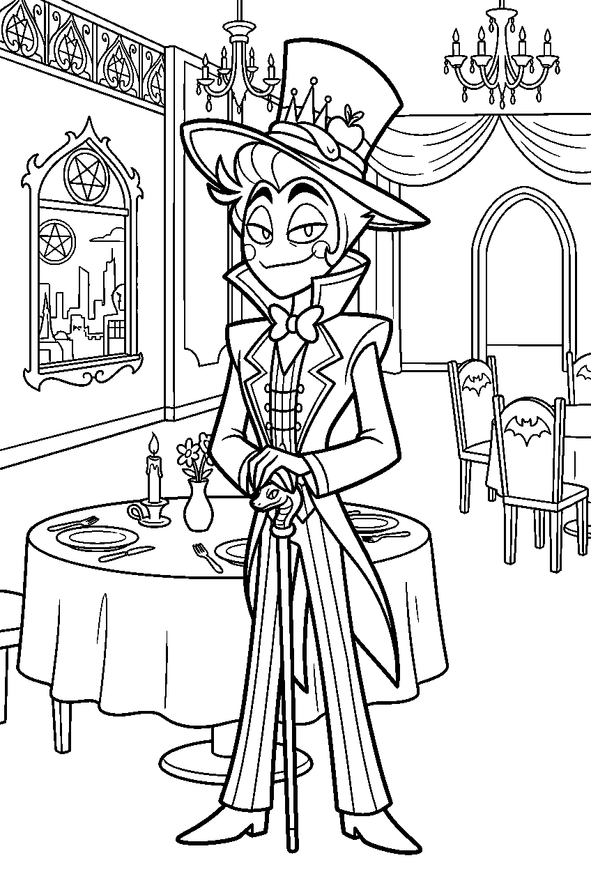 hazbin hotel lucifer morningstar in hotel dining room line art