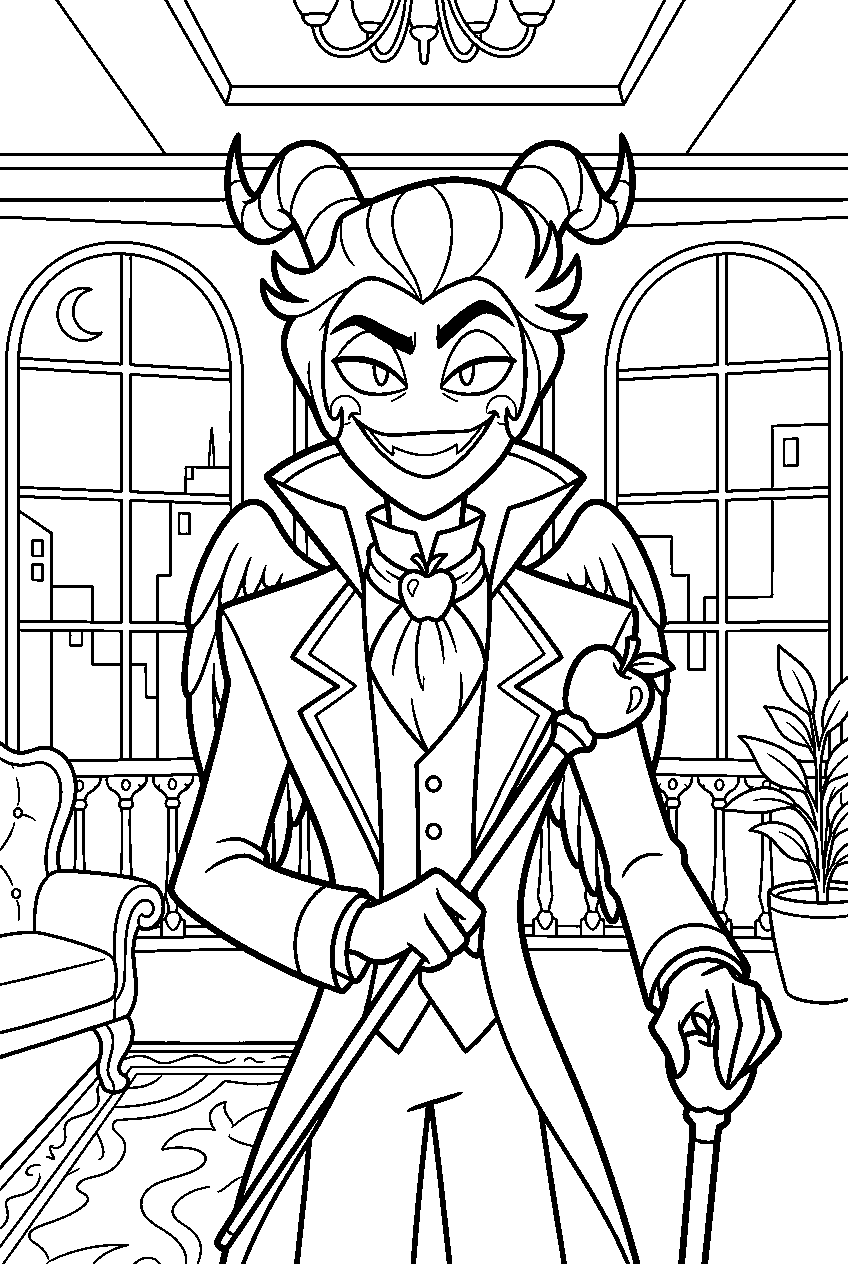 hazbin hotel lucifer morningstar in luxury penthouse line art