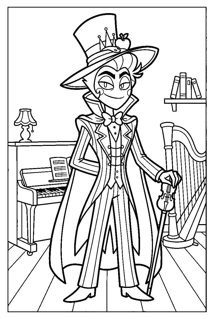 hazbin hotel lucifer morningstar in music room line art