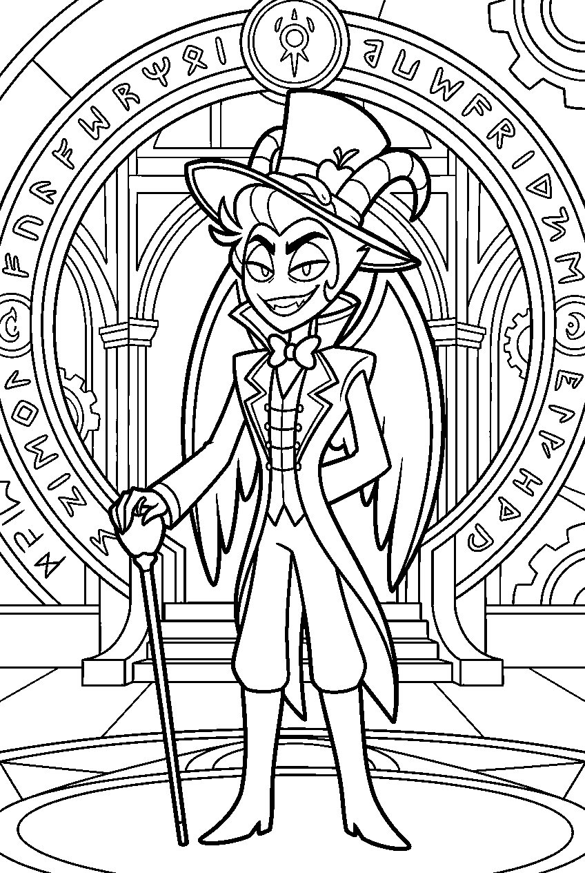 hazbin hotel lucifer morningstar in portal chamber line art