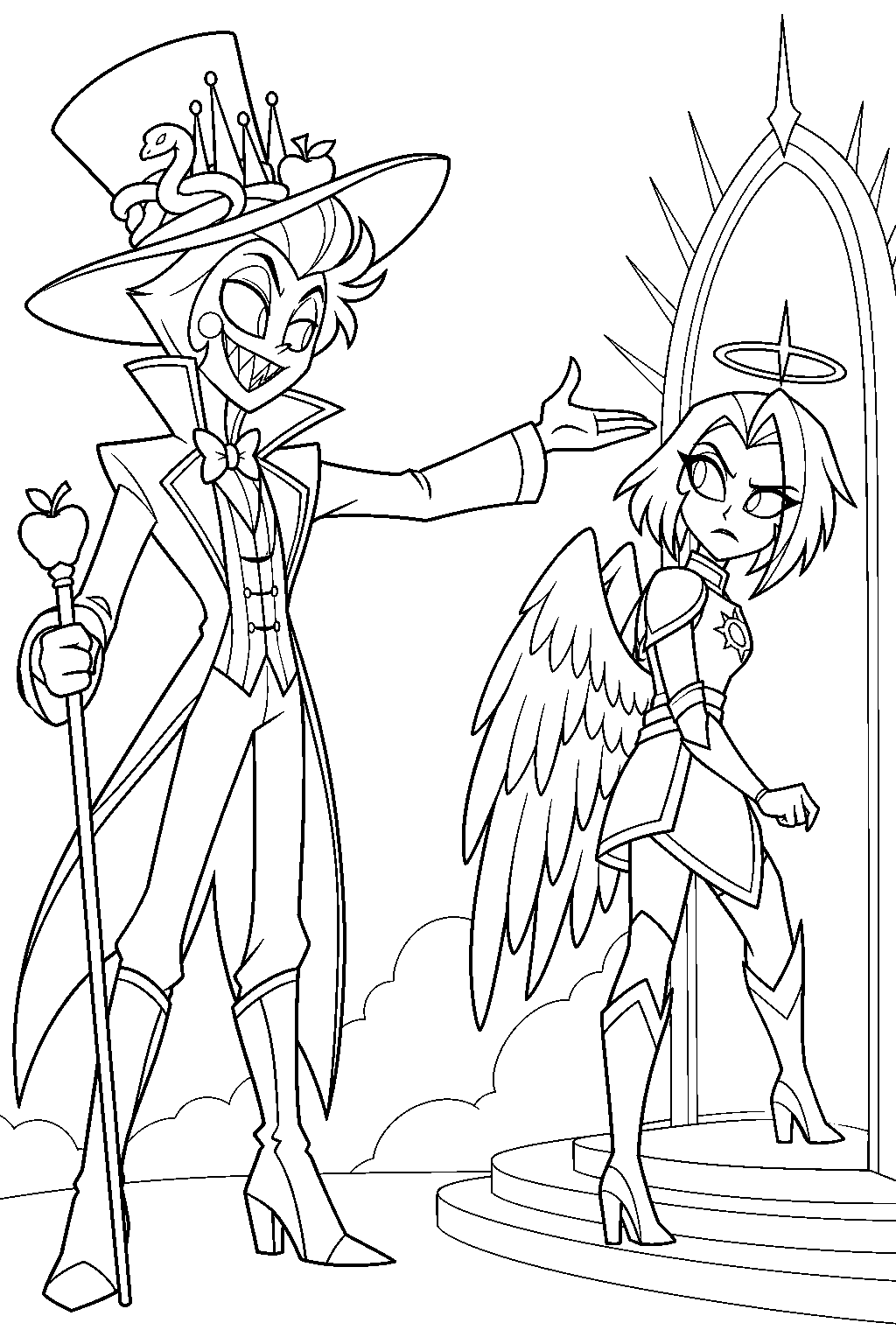 hazbin hotel lucifer morningstar ordering lute to return through heaven s portal line art