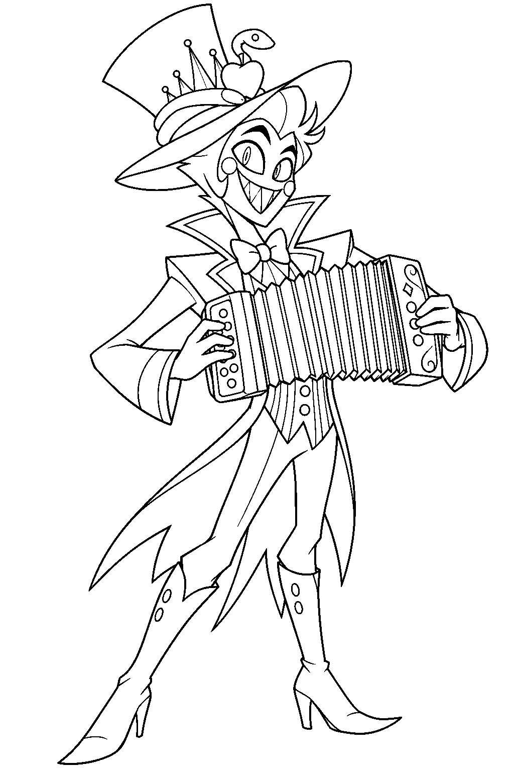 hazbin hotel lucifer morningstar playing the accordion during hell s greatest dad line art