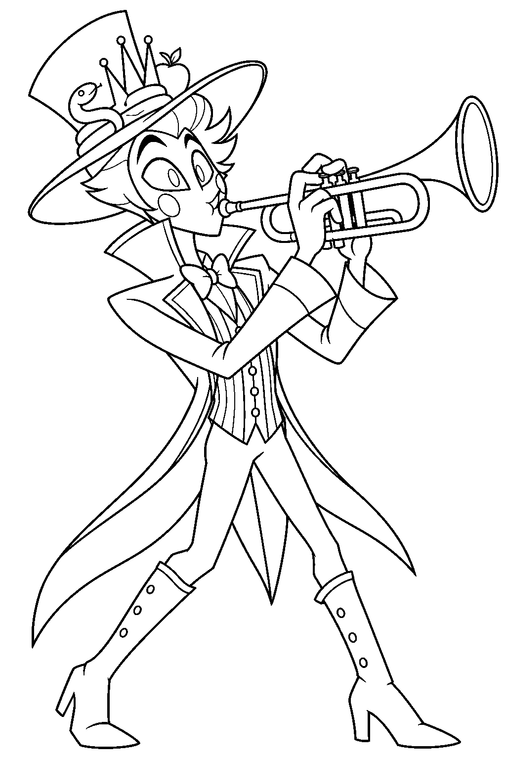 hazbin hotel lucifer morningstar playing the trumpet at the start of hell s greatest dad line art