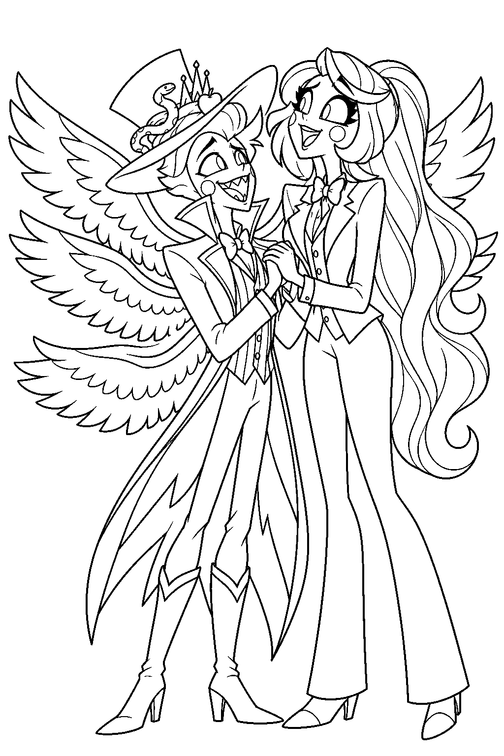 hazbin hotel lucifer morningstar singing more than anything with charlie beneath his wings line art