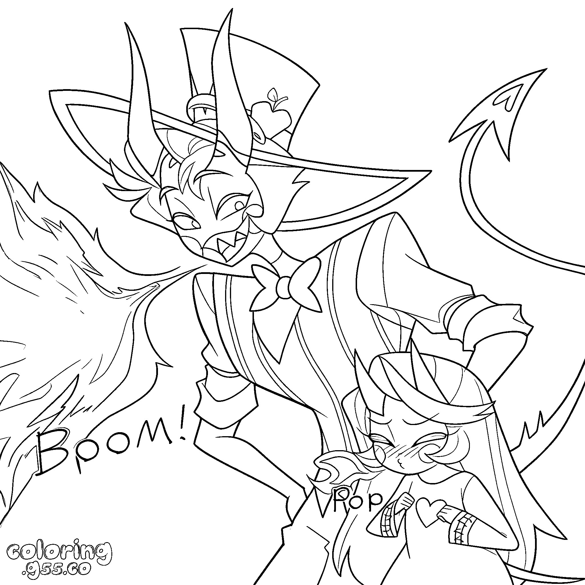 lucifer explosion boom little demon girl hazbin hotel line art for kids