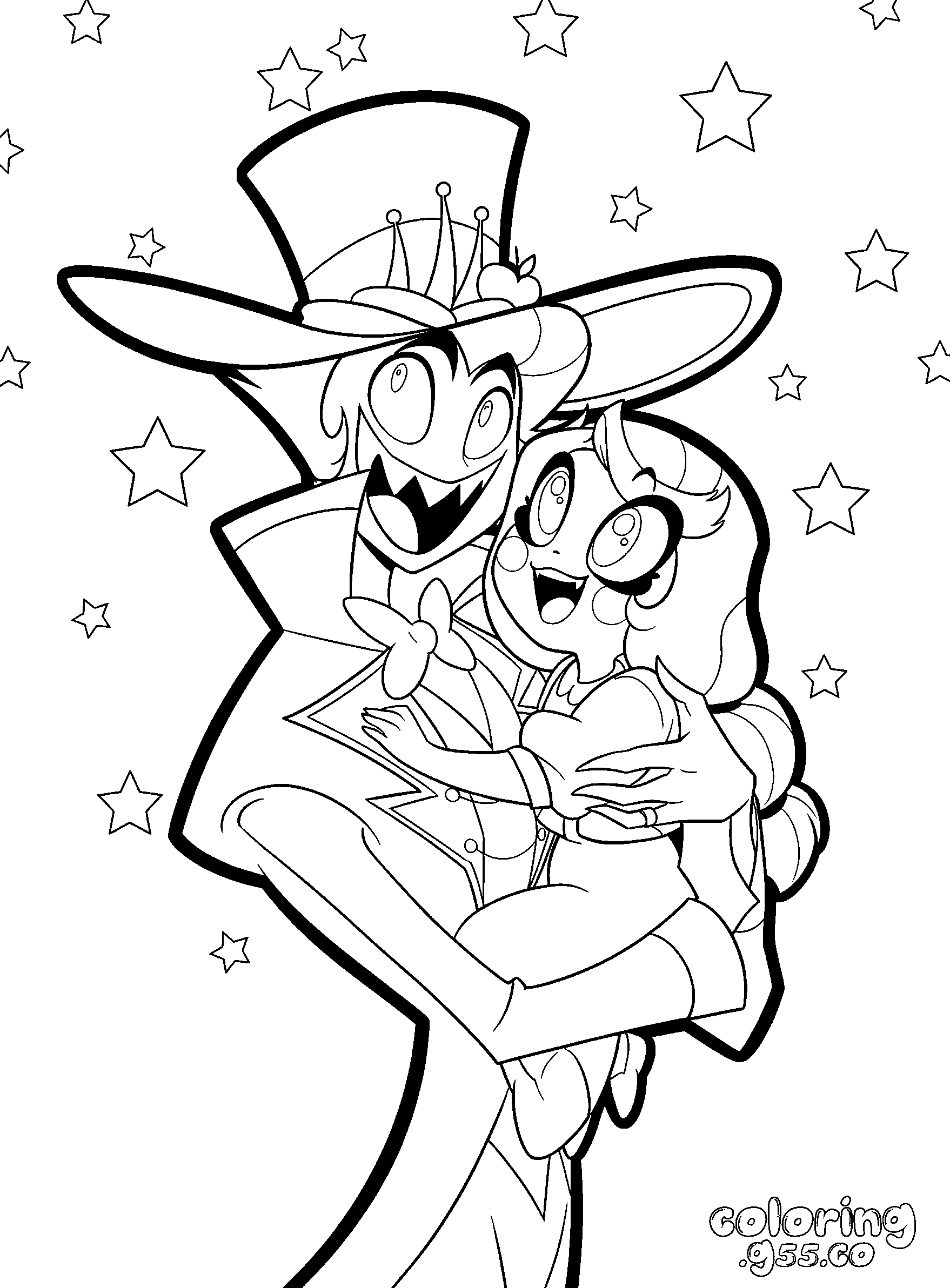 lucifer holding little charlie stars family hazbin hotel line art for kids