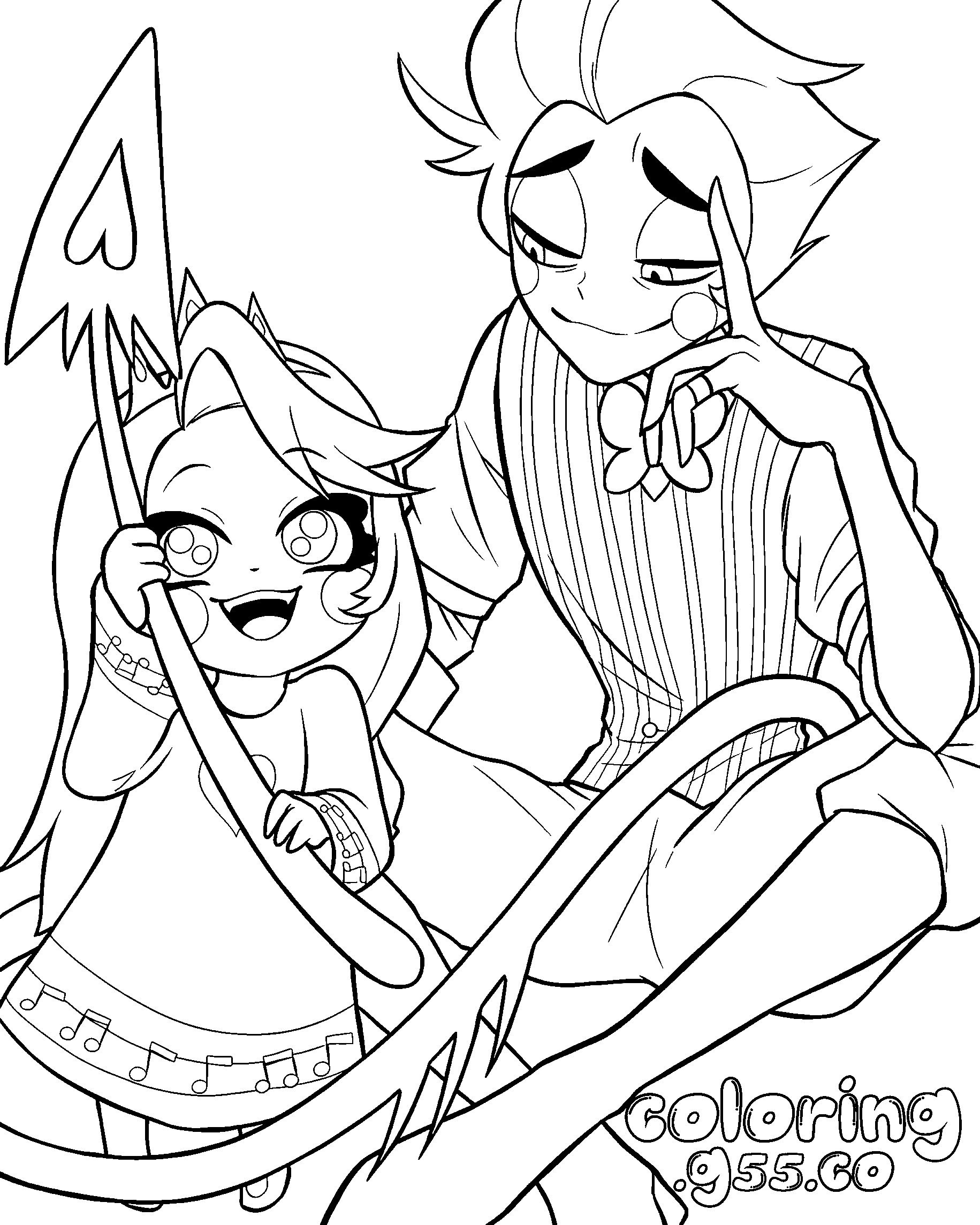toddler charlie holding lucifers tail hazbin hotel line art for kids