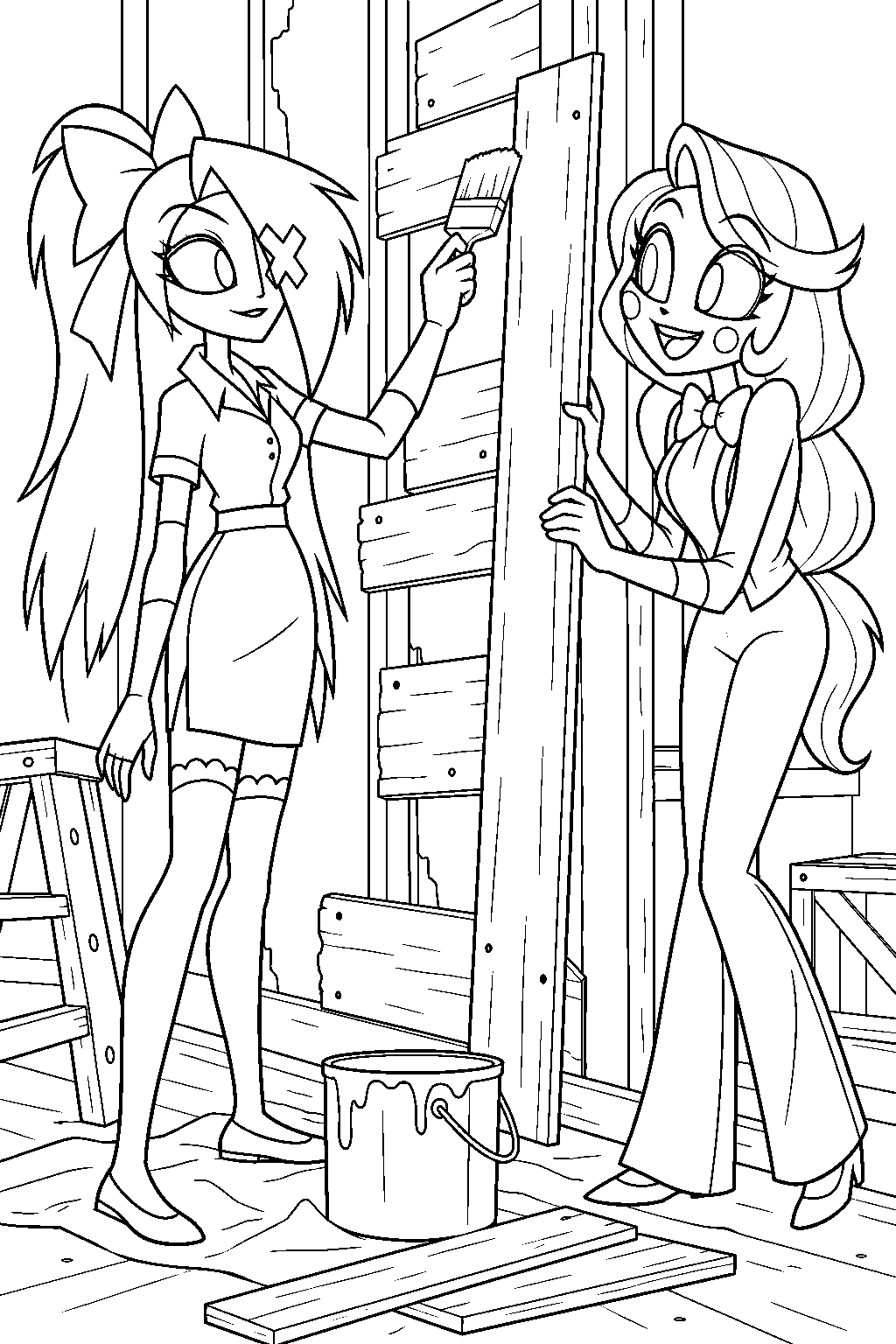 hazbin hotel vaggie and charlie morningstar rebuilding the hotel after the battle line art