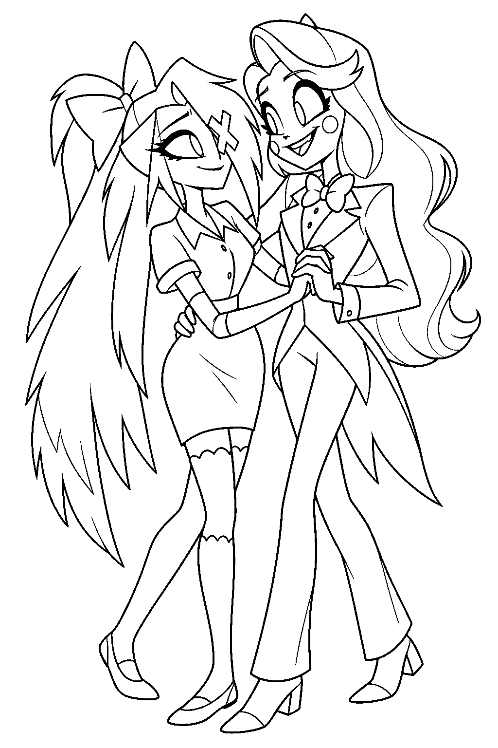 hazbin hotel vaggie dancing with charlie morningstar during their romantic duet line art