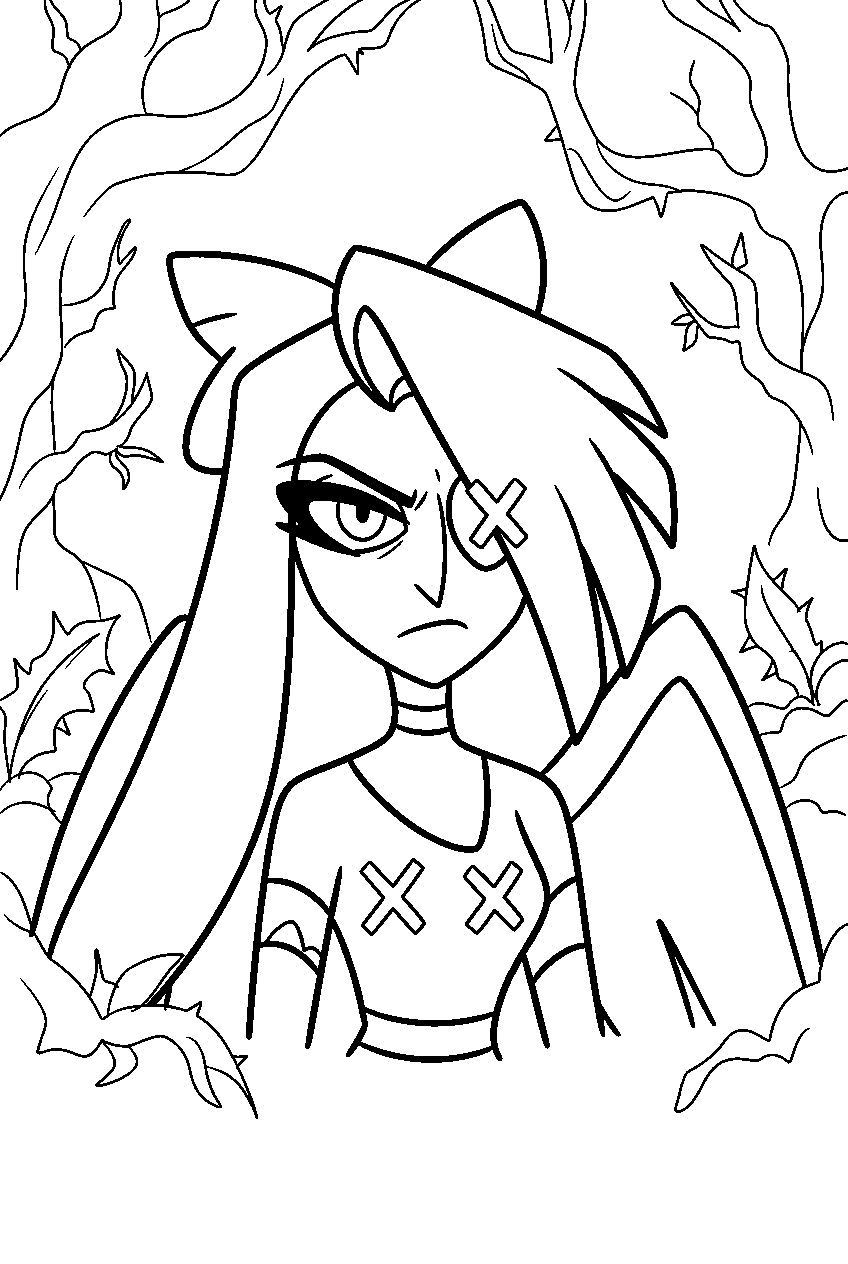 hazbin hotel vaggie in crimson forest line art