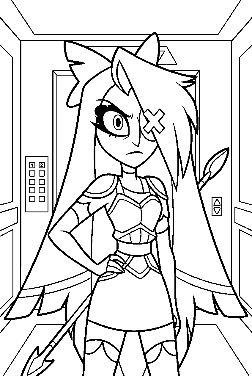 hazbin hotel vaggie in hotel elevator line art