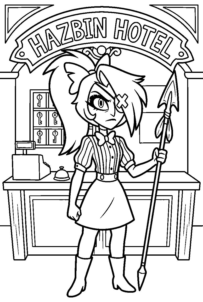 hazbin hotel vaggie in hotel reception line art
