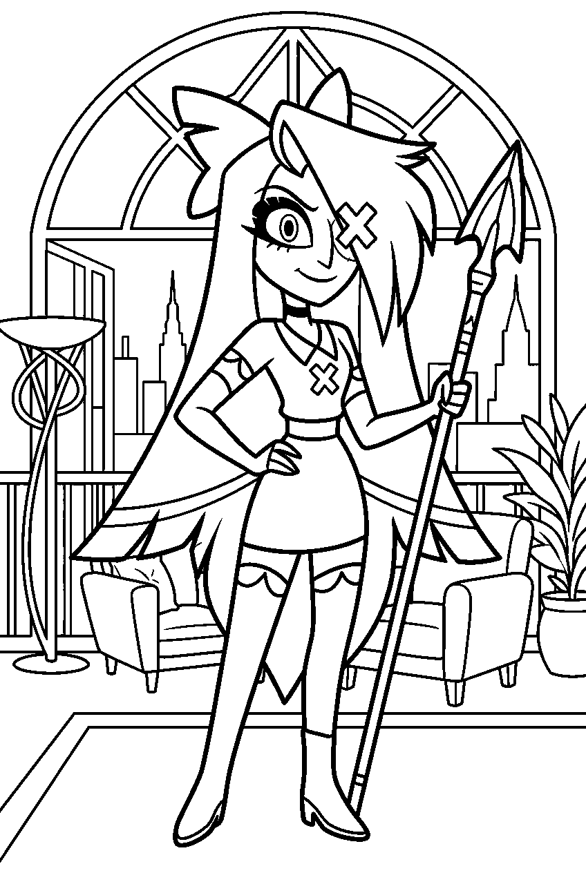 hazbin hotel vaggie in luxury penthouse line art