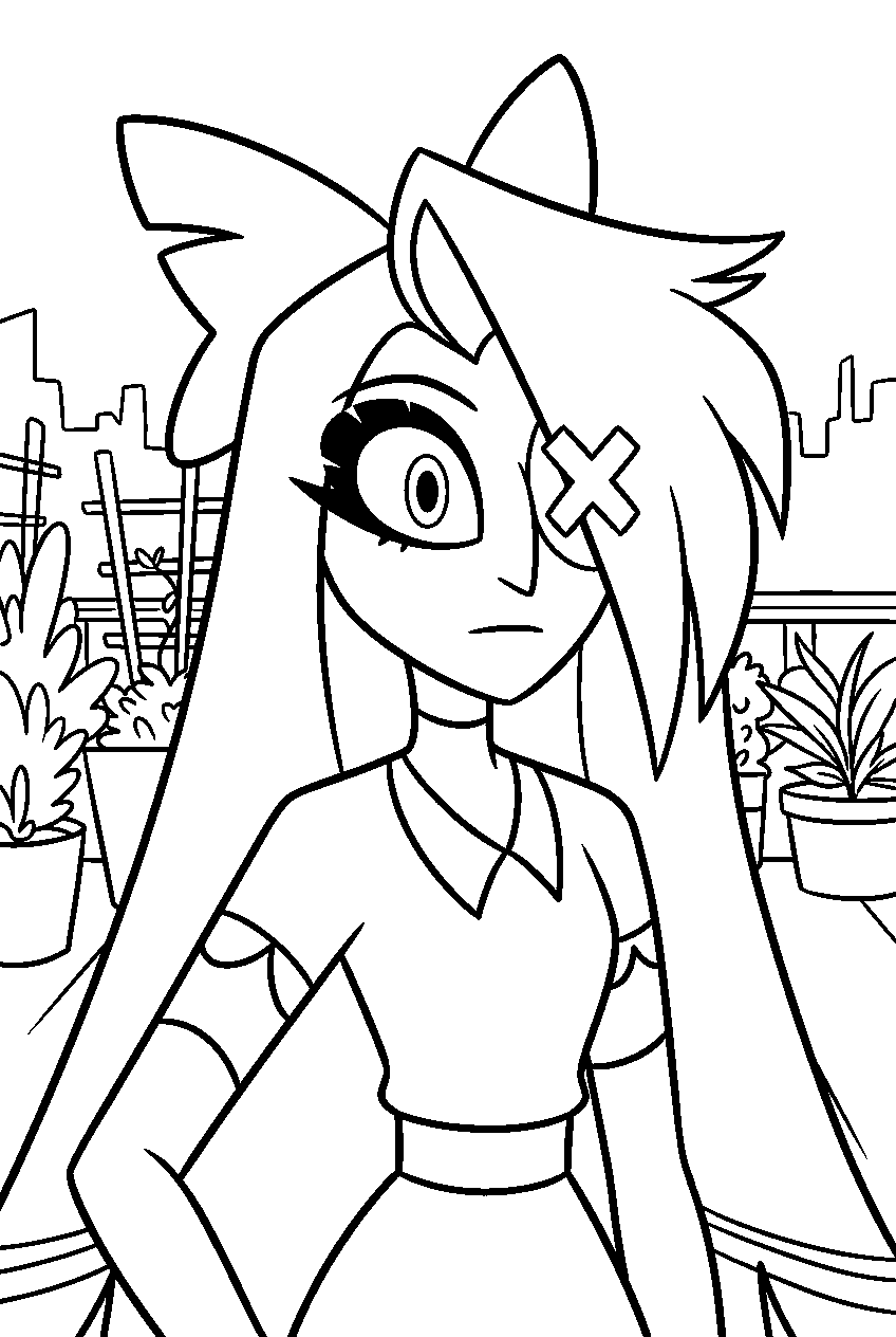 hazbin hotel vaggie in rooftop garden line art