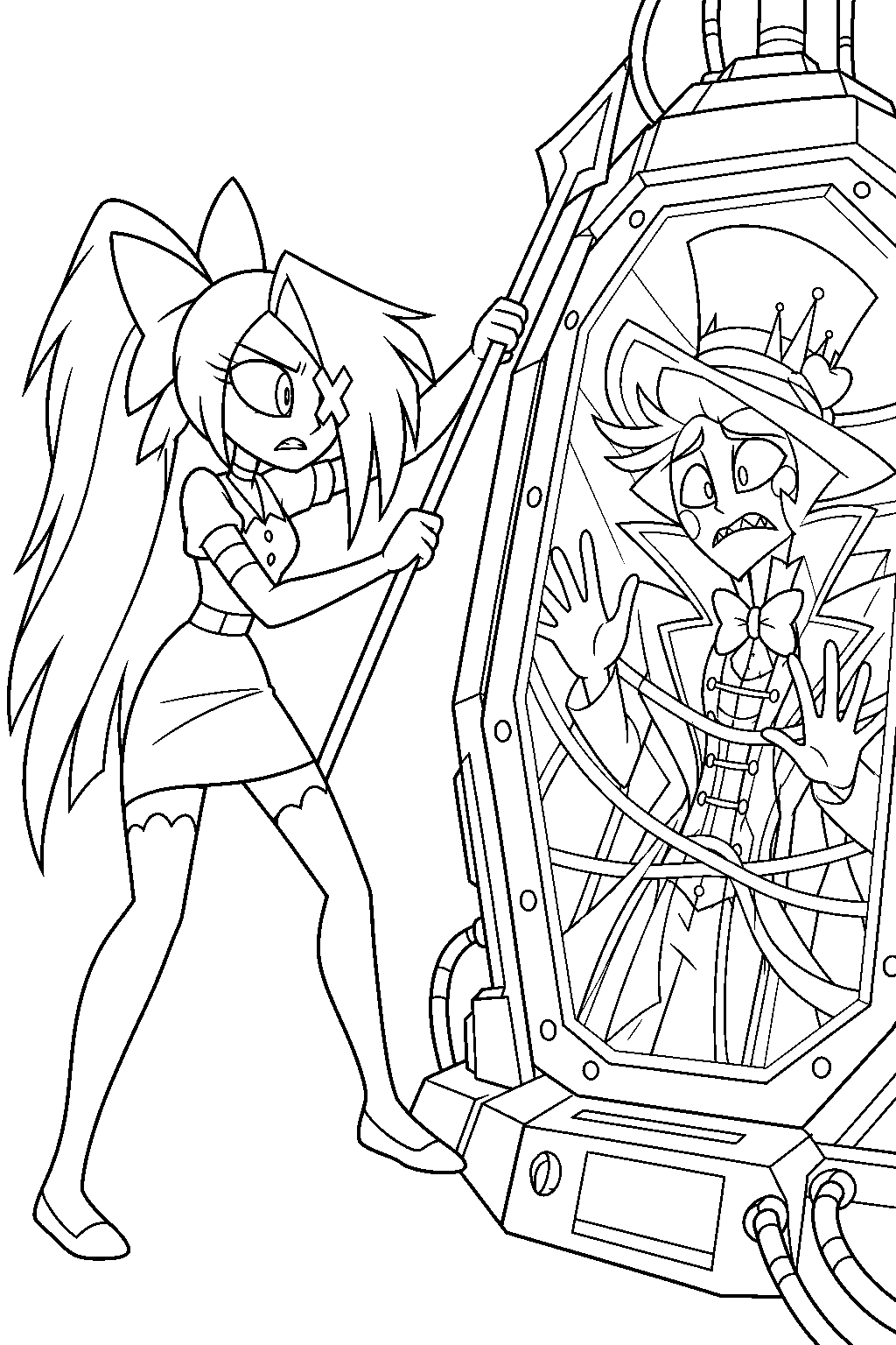 hazbin hotel vaggie trying to lucifer morningstar from vox s weapon line art