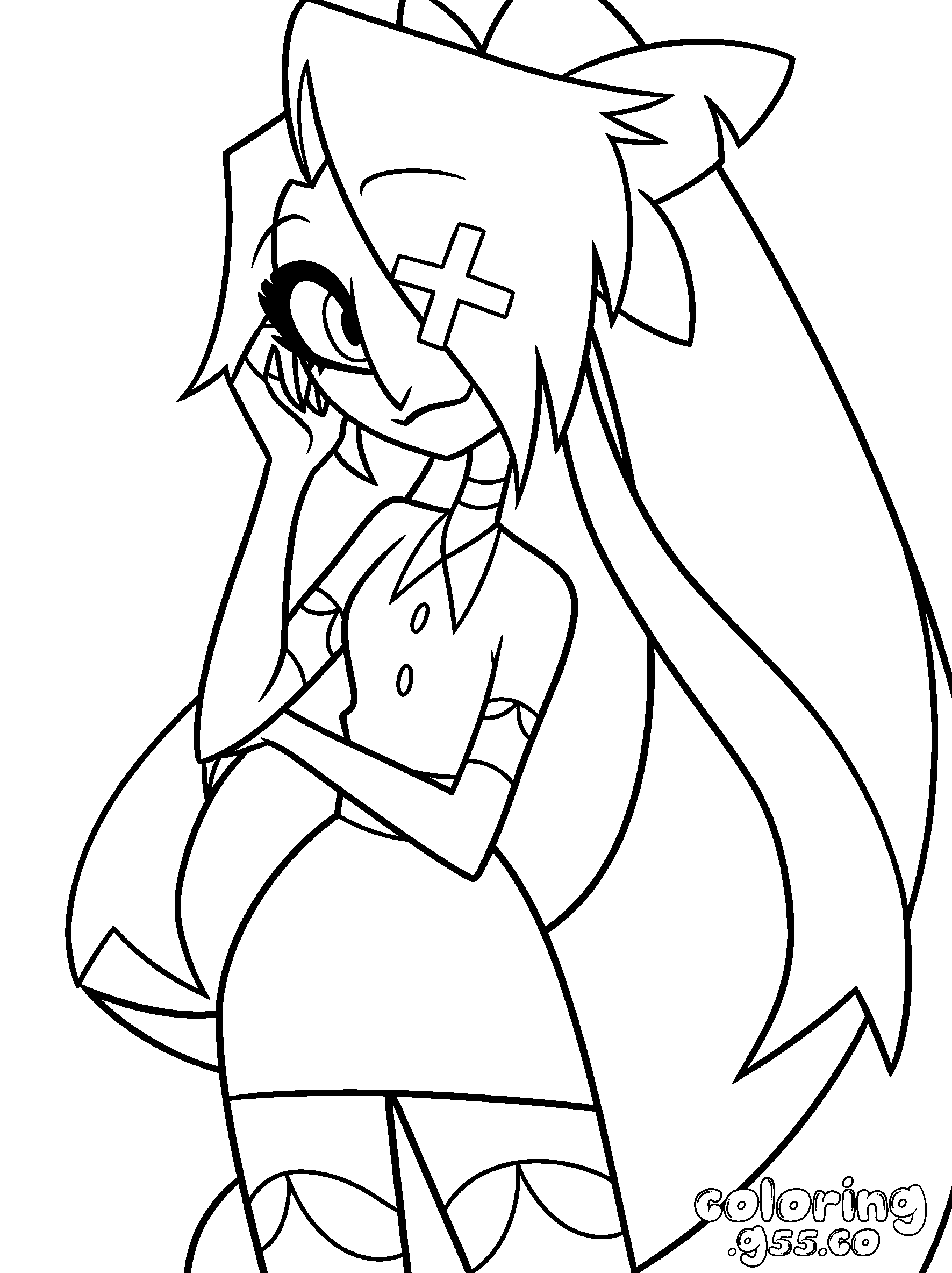 vaggie posing with long hair hazbin hotel line art for kids
