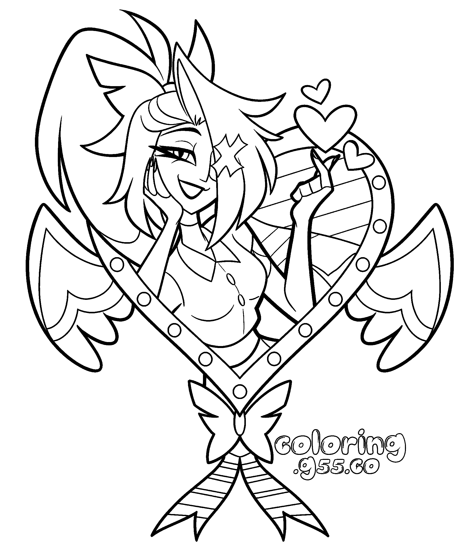 vaggie winged heart frame hazbin hotel line art for kids