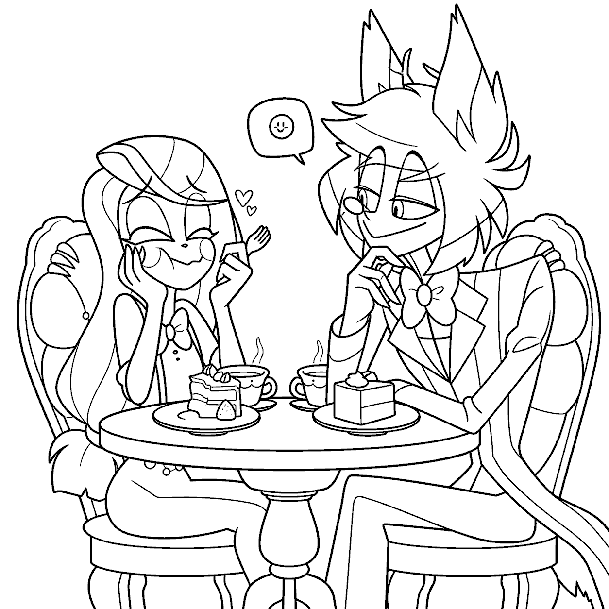 alastor and charlie eating cake hazbin hotel line art for kids