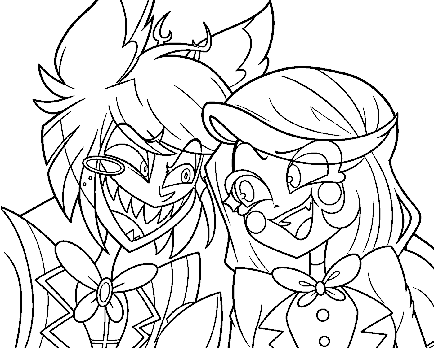 alastor and charlie morningstar hazbin hotel line art for kids