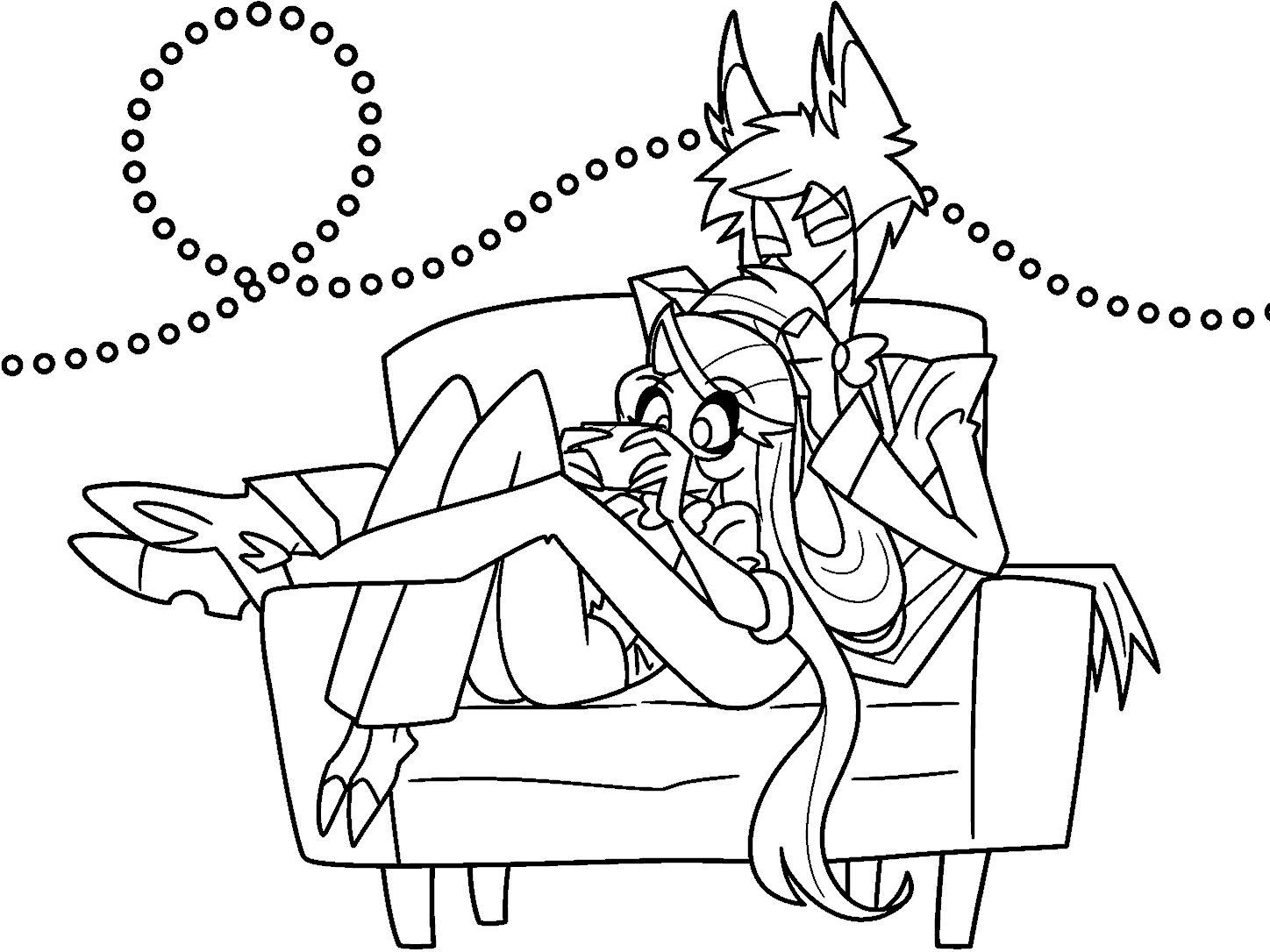 alastor and charlie on sofa hazbin hotel line art for kids